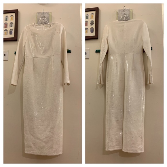 DVF Sequin Long Sleeve Fitted White Dress - Picture 5 of 8